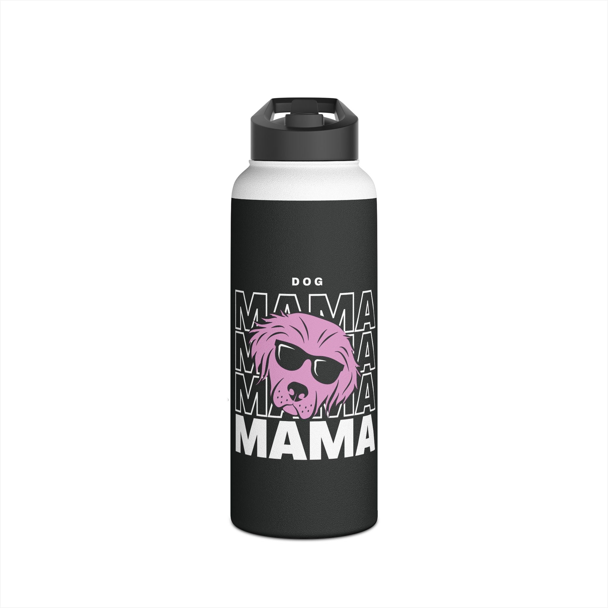 Cool "Dog Mama" T-Shirt with Pink Pup Design - Perfect for Dog Moms Woman | Animal Moms Women’s Apparel - Paw Print With Dog Mom Text Stainless Steel Water Bottle, Standard Lid