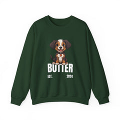 Cute Dog "Butter" Est. 2024 - Funny Pet Lover Tee for Dog Moms  for Proud Pet Lovers Pet Lovers Cute Pet Tees Design with Dog and Woman | Animal Moms | Animal Moms - Dog Owners Sweatshirt - Dog Lovers Sweatshirt - Unisex Heavy Blend™ Crewneck Sweatshirt