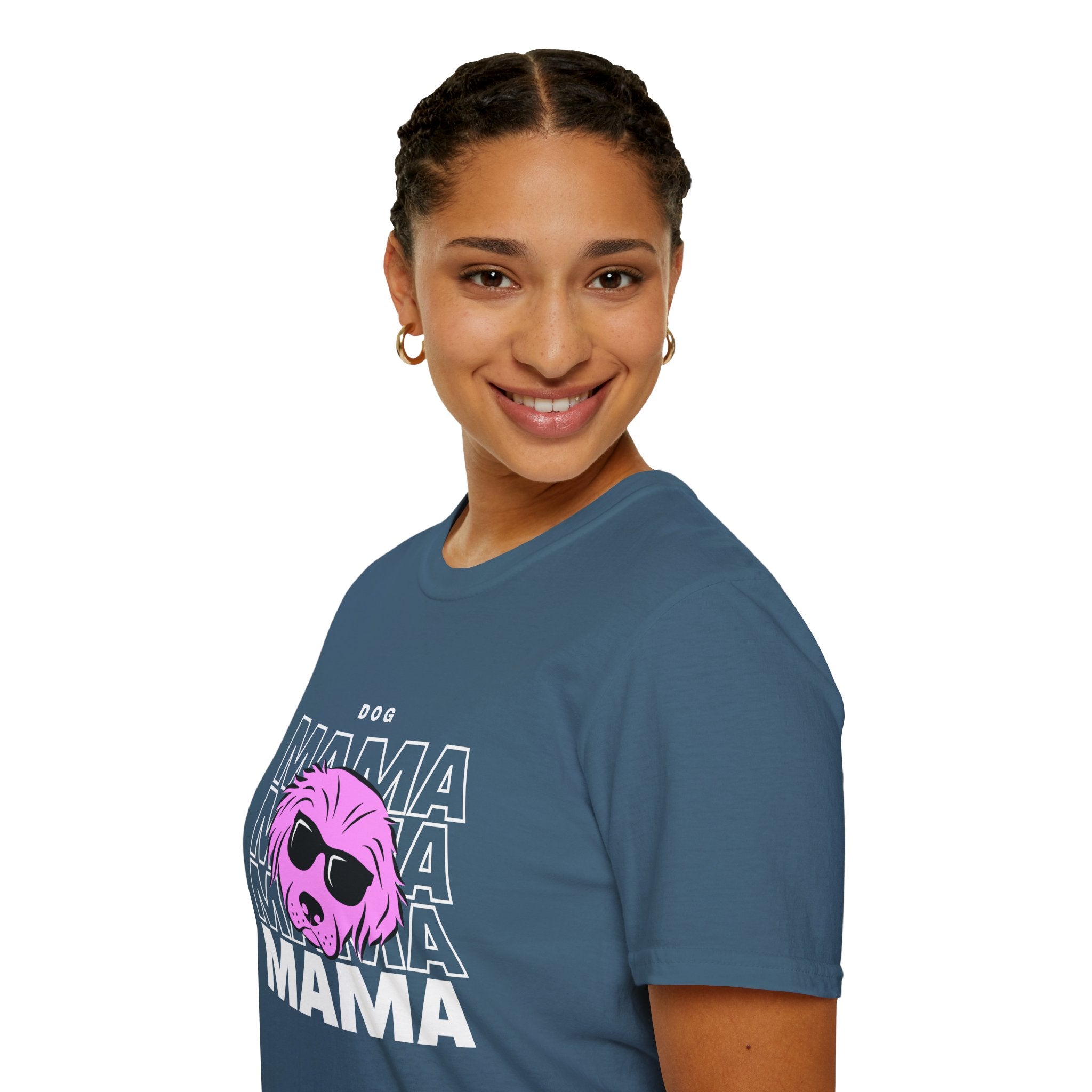 Cool "Dog Mama" T-Shirt with Pink Pup Design - Perfect for Dog Moms Woman | Animal Moms - Dog Lover Paw Shirt - Dog Mom Paw Lover Shirt - Unisex Softstyle T-Shirt