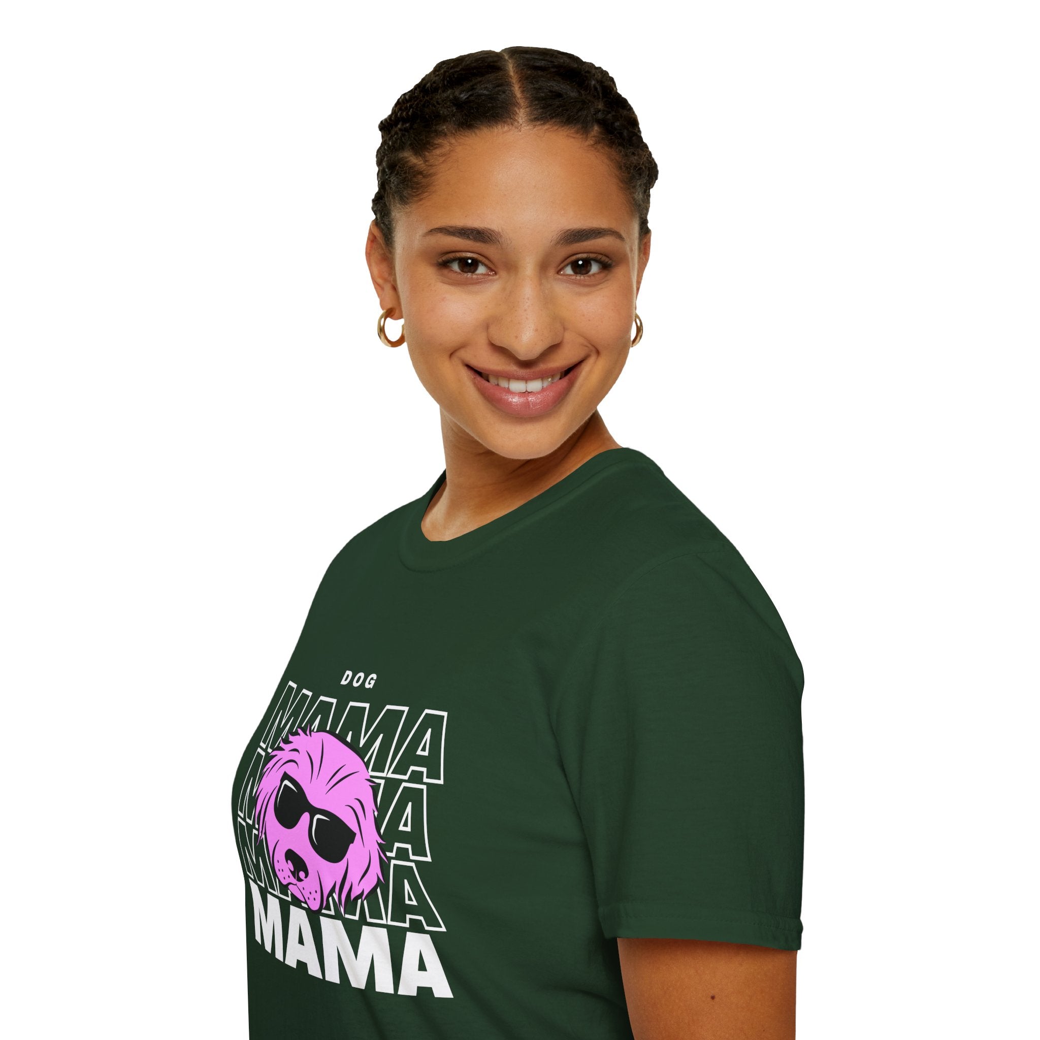 Cool "Dog Mama" T-Shirt with Pink Pup Design - Perfect for Dog Moms Woman | Animal Moms - Dog Lover Paw Shirt - Dog Mom Paw Lover Shirt - Unisex Softstyle T-Shirt