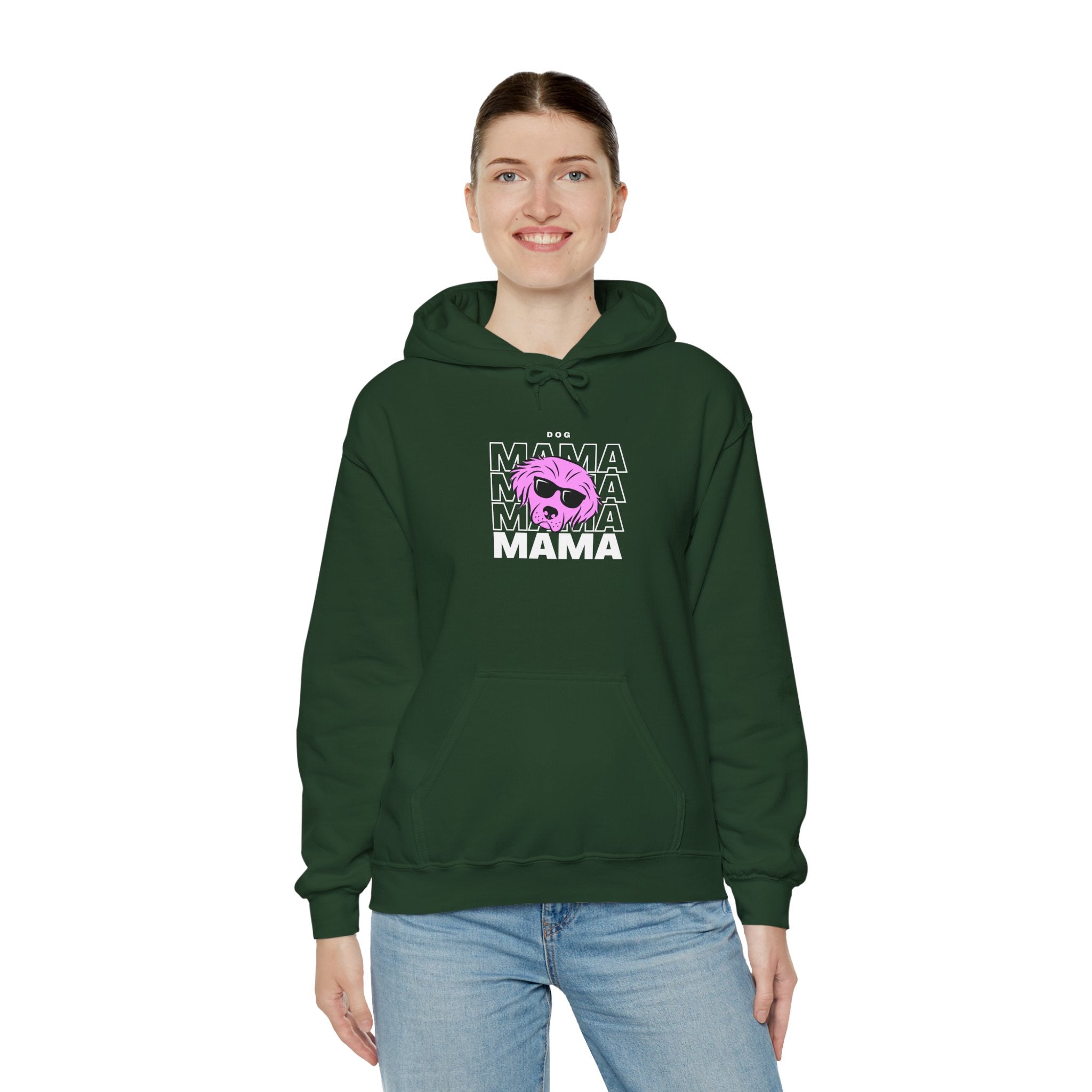 Cool "Dog Mama" T-Shirt with Pink Pup Design - Perfect for Dog Moms Woman | Animal Moms Women’s Apparel - Pet Lovers Hoodie - Dog Paw Lovers Unisex Heavy Blend™ Hooded Sweatshirt