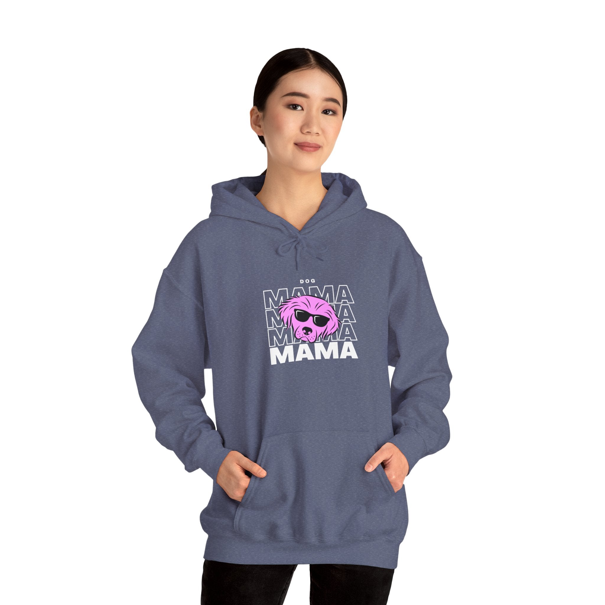 Cool "Dog Mama" T-Shirt with Pink Pup Design - Perfect for Dog Moms Woman | Animal Moms Women’s Apparel - Pet Lovers Hoodie - Dog Paw Lovers Unisex Heavy Blend™ Hooded Sweatshirt