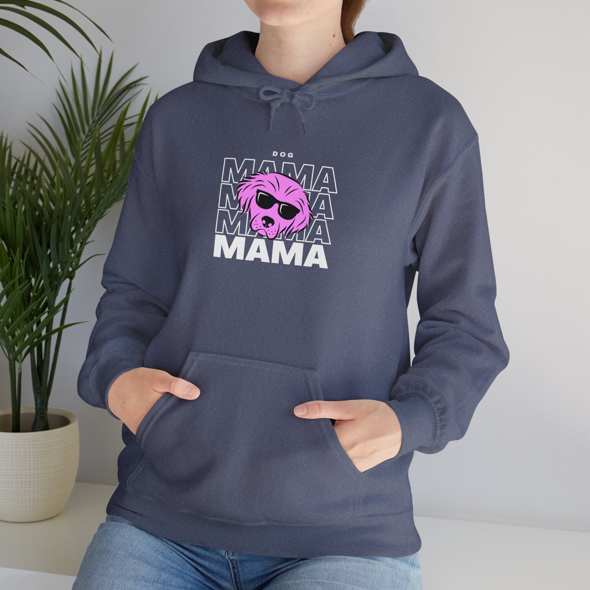 Cool "Dog Mama" T-Shirt with Pink Pup Design - Perfect for Dog Moms Woman | Animal Moms Women’s Apparel - Pet Lovers Hoodie - Dog Paw Lovers Unisex Heavy Blend™ Hooded Sweatshirt