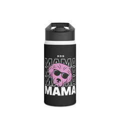 Cool "Dog Mama" T-Shirt with Pink Pup Design - Perfect for Dog Moms Woman | Animal Moms Women’s Apparel - Paw Print With Dog Mom Text Stainless Steel Water Bottle, Standard Lid