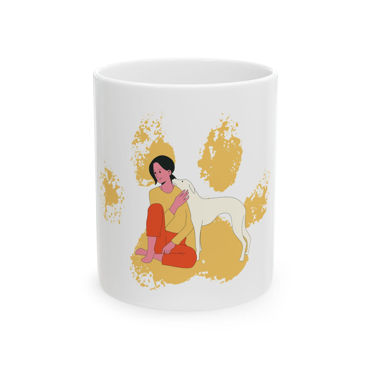 Dog Mom Vintage  Distressed Paw Print Design with Dog and Woman | Animal Moms Apparel Dog Lovers - Paw Print Lovers - Pet Lovers Mug Ceramic Mug, (11oz, 15oz)