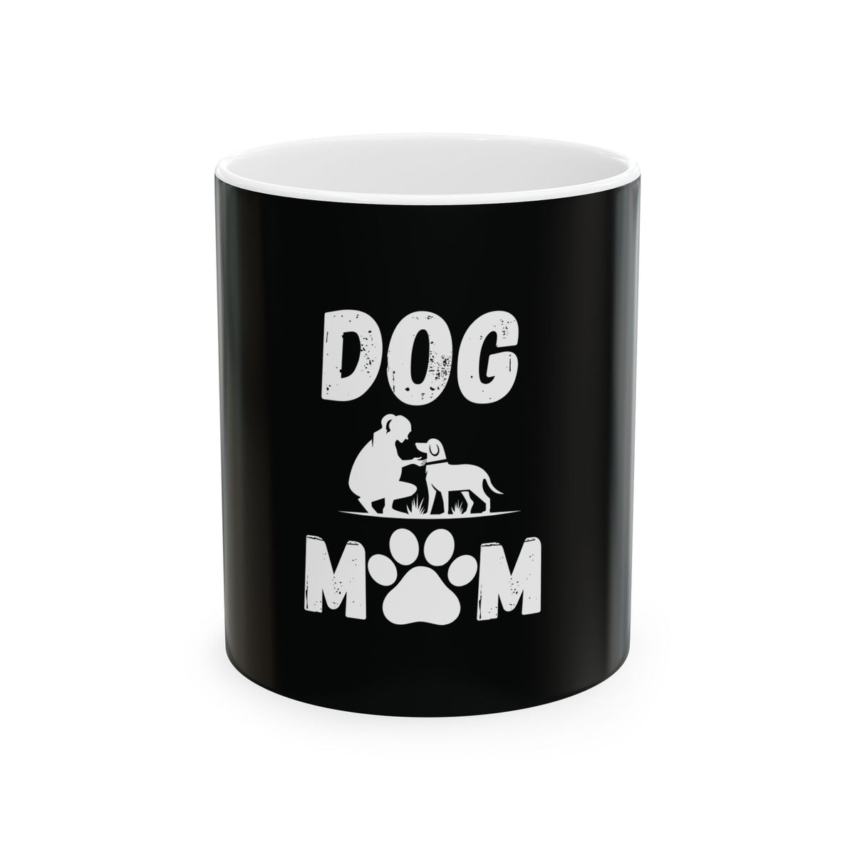 Dog Mom Text With Dog Paw Art - Funny Pet Lover Tee for Dog Moms | Pet Lovers Cute Pet Tees Animal Moms Apparel Dog Lovers - Paw Print Lovers - Pet Lovers Mug Ceramic Mug, (11oz, 15oz)