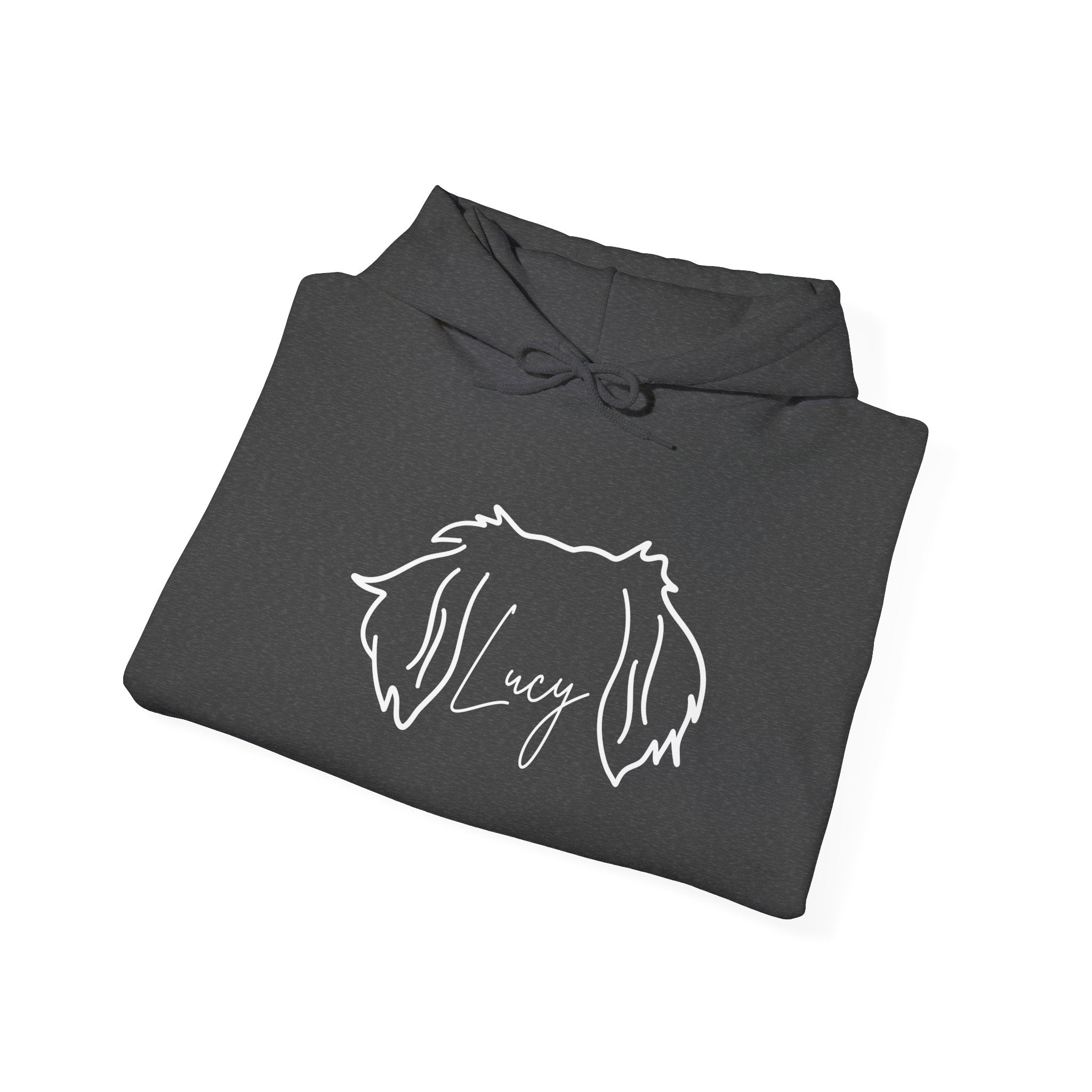 Lucy A Customized Shirt With Your Name Of Choice For Personalization - Funny Pet Lover Tee for Dog Moms | Pet Lovers Cute Pet Tees Animal Moms Women’s Apparel - Pet Lovers Hoodie - Dog Paw Lovers Unisex Heavy Blend™ Hooded Sweatshirt