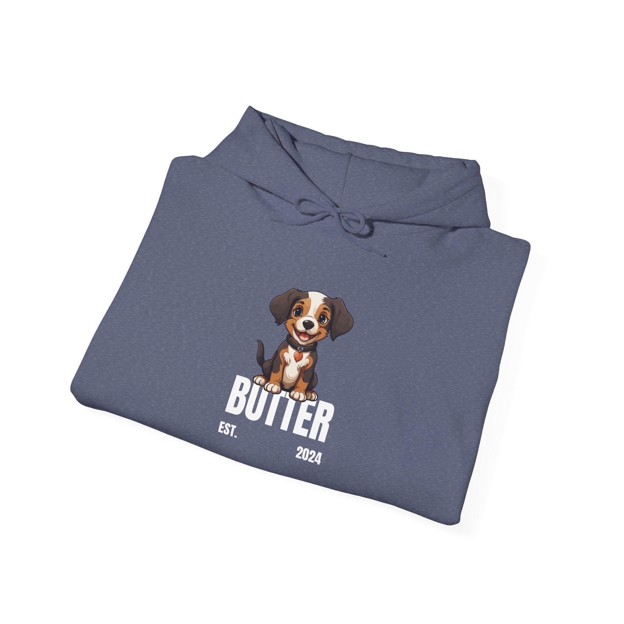 Cute Dog "Butter" Est. 2024 - Funny Pet Lover Tee for Dog Moms | Pet Lovers Cute Pet Tees Animal Moms Women’s Apparel - Pet Lovers Hoodie - Dog Paw Lovers Unisex Heavy Blend™ Hooded Sweatshirt