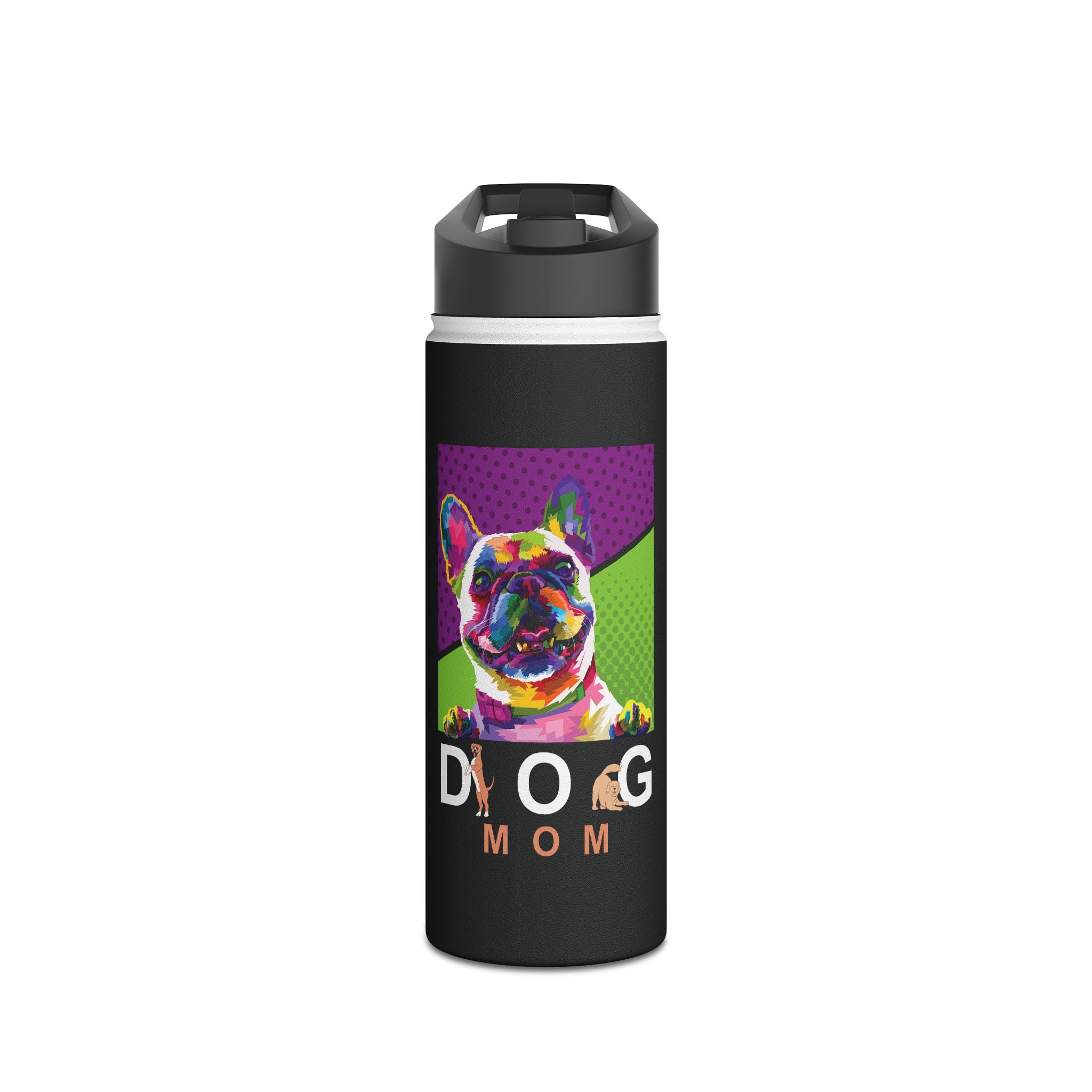 Dog Mom Colorful Design for Dog Lovers, Women’s Apparel - Paw Print With Dog Mom Text Stainless Steel Water Bottle, Standard Lid