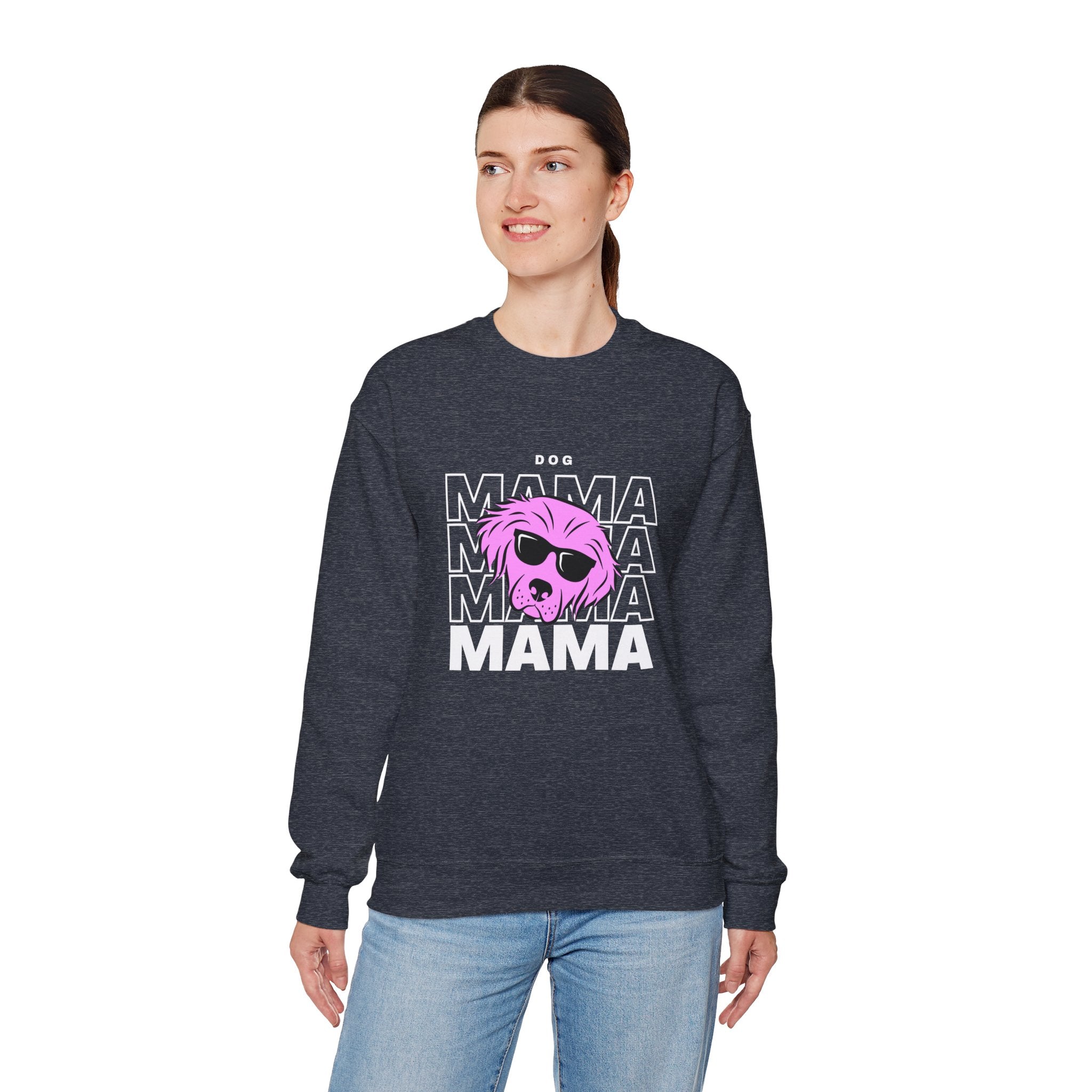 Cool "Dog Mama" T-Shirt with Pink Pup Design - Perfect for Dog Moms Woman | Animal Moms | Animal Moms - Dog Owners Sweatshirt - Dog Lovers Sweatshirt - Unisex Heavy Blend™ Crewneck Sweatshirt