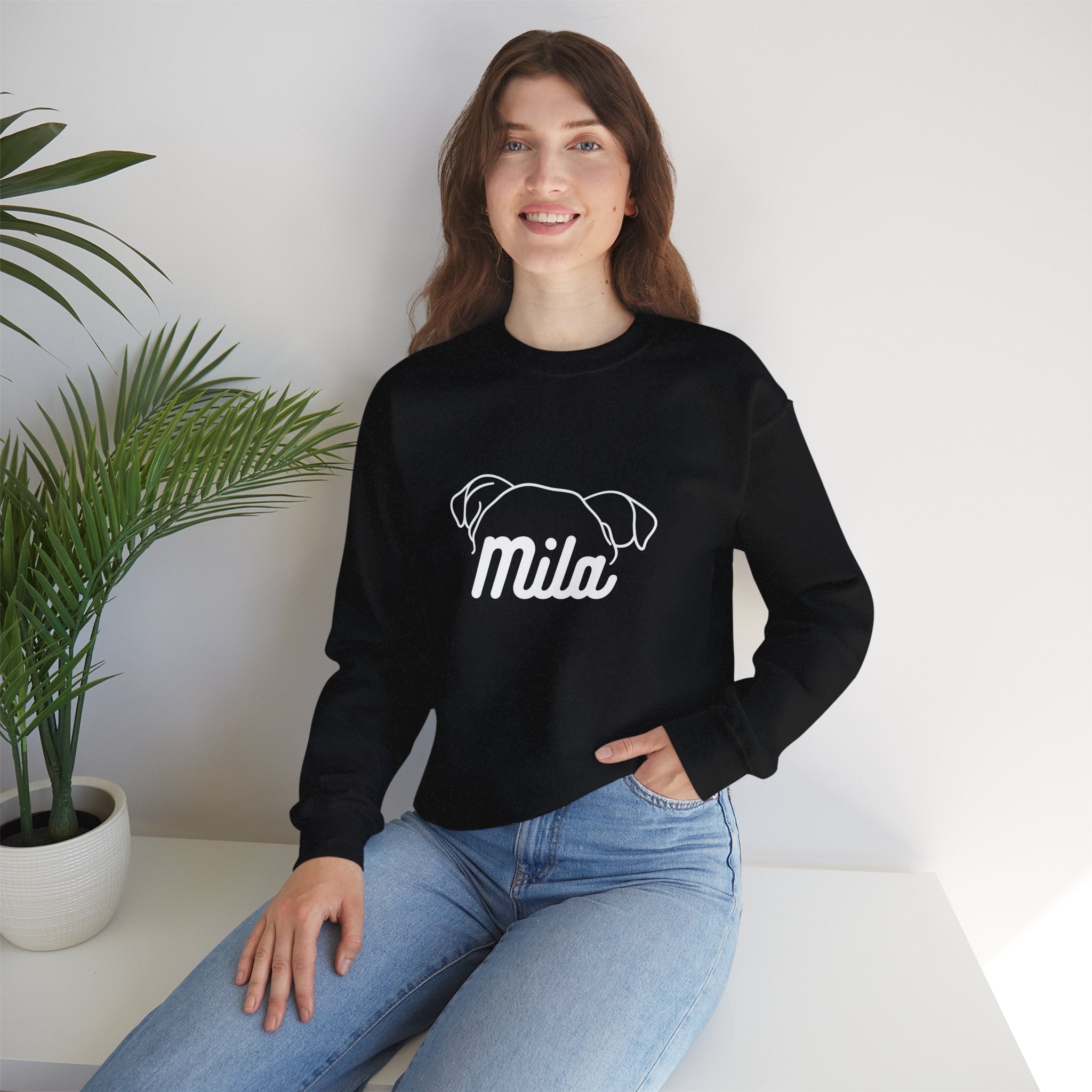 Customise Your Name, Personalised For Dog Name Design with Dog and Woman | Animal Moms | Animal Moms - Dog Owners Sweatshirt - Dog Lovers Sweatshirt - Unisex Heavy Blend™ Crewneck Sweatshirt