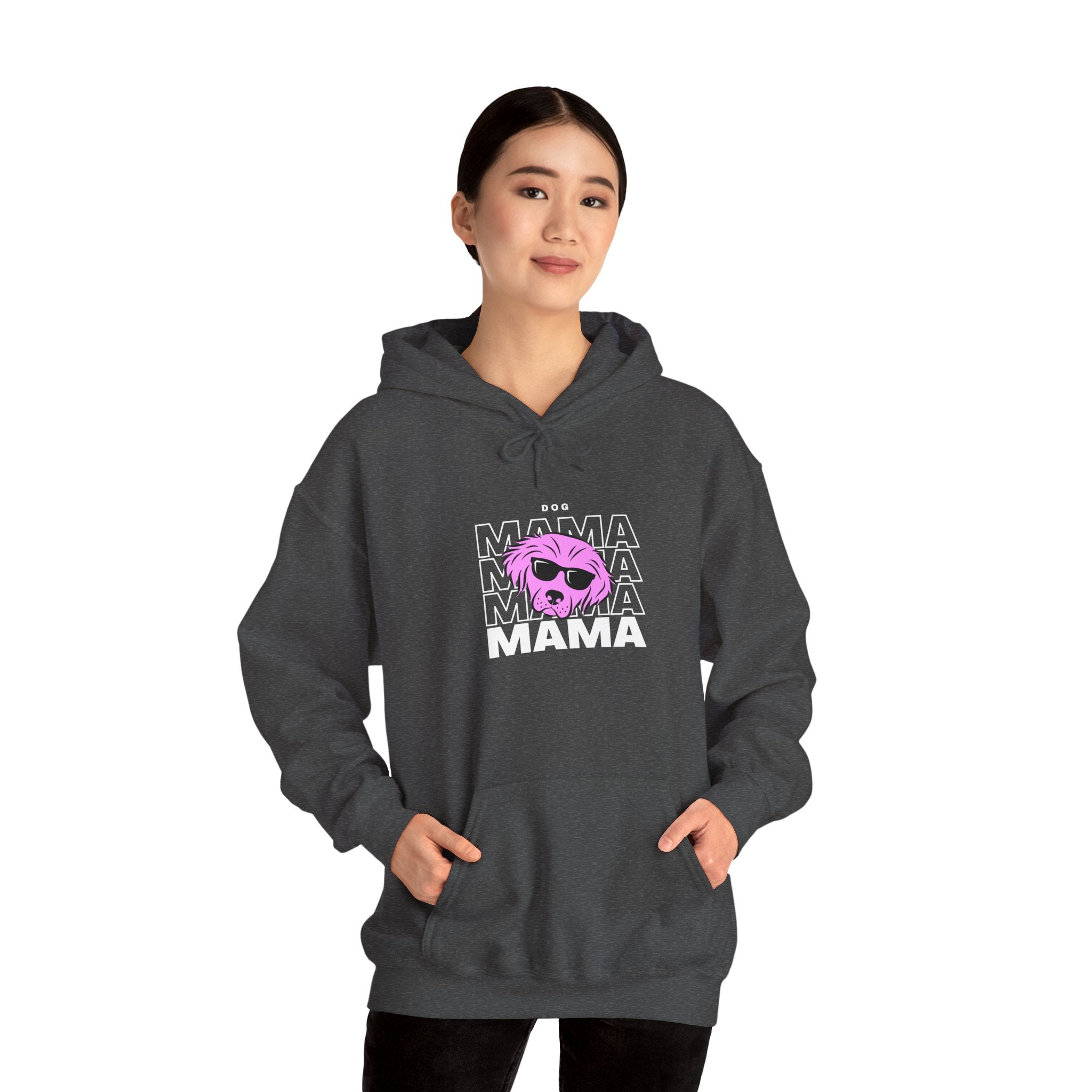 Cool "Dog Mama" T-Shirt with Pink Pup Design - Perfect for Dog Moms Woman | Animal Moms Women’s Apparel - Pet Lovers Hoodie - Dog Paw Lovers Unisex Heavy Blend™ Hooded Sweatshirt