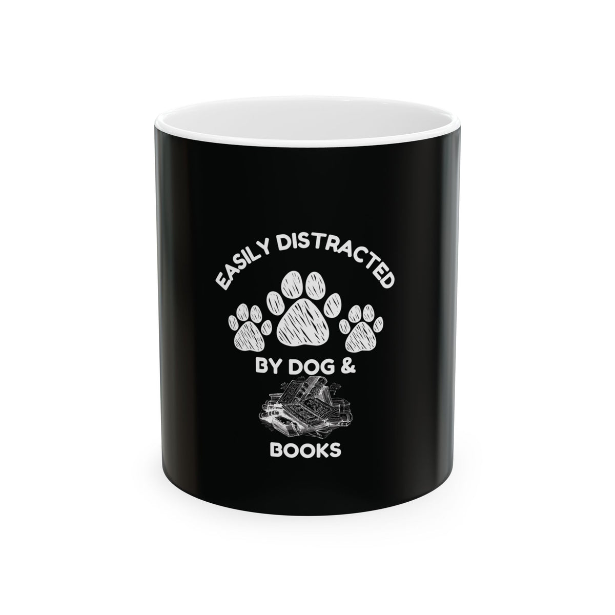 Easily Distracted By Dogs & Books - Funny Pet Lover Tee for Dog Moms | Pet Lovers Cute Pet Tees Animal Moms Apparel Dog Lovers - Paw Print Lovers - Pet Lovers Mug Ceramic Mug, (11oz, 15oz)