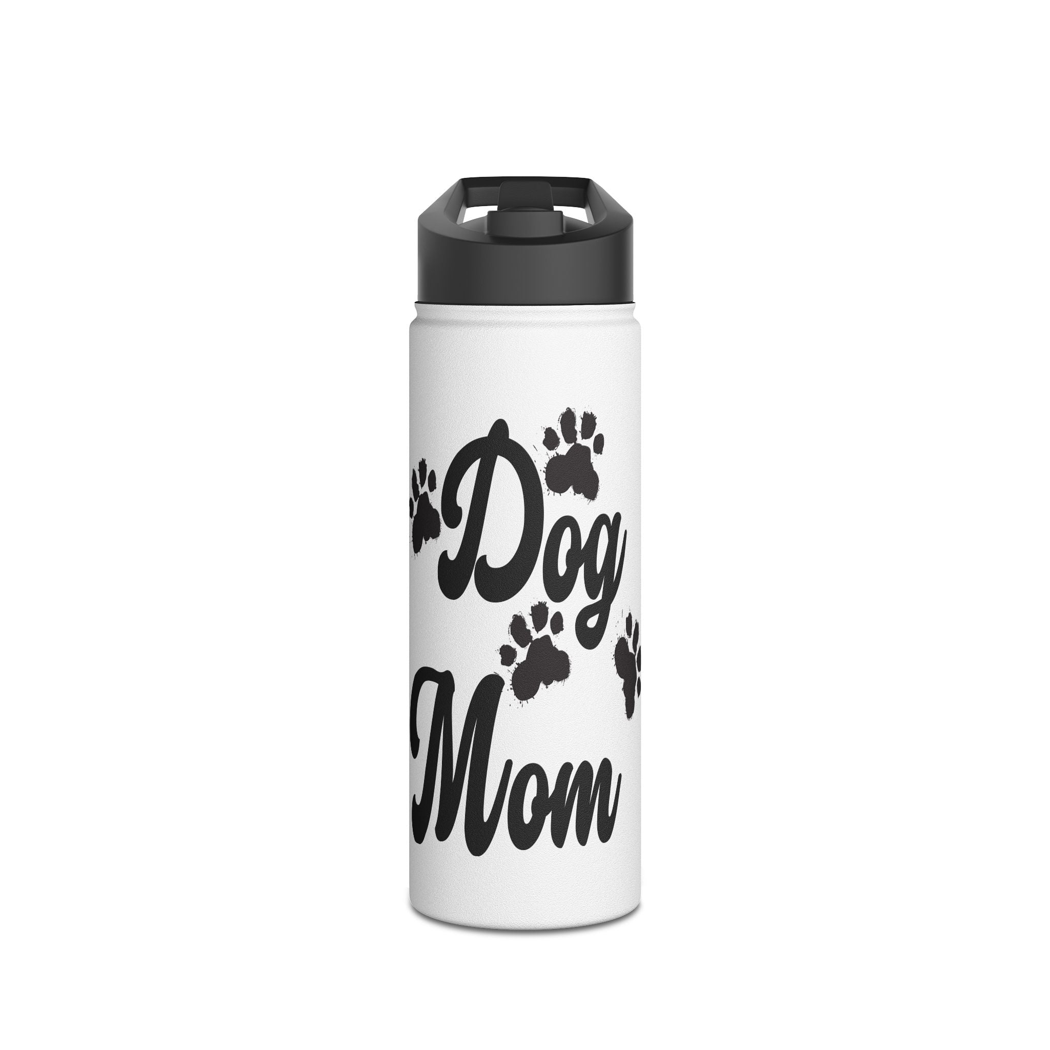 Dog Mom Paw Print For Dog Lovers - Paw Print With Dog Mom Text Stainless Steel Water Bottle, Standard Lid