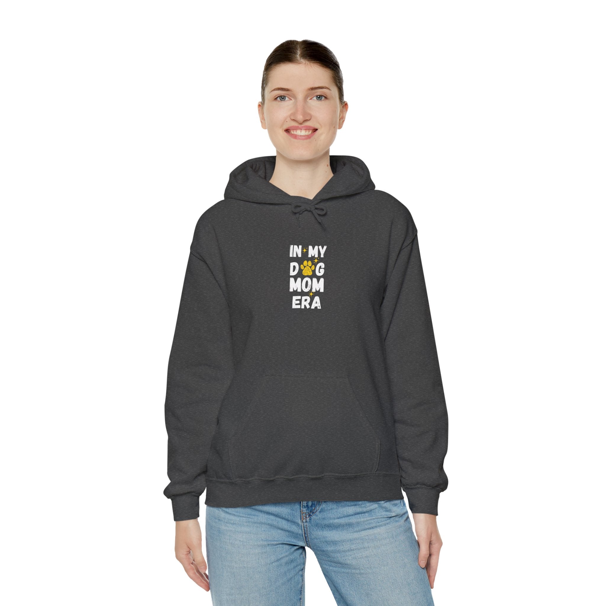 In My Dog Mama Era Funny Paw Art In Yellow - Funny Pet Lover Tee for Dog Moms | Pet Lovers Cute Pet Tees Animal Moms Women’s Apparel - Pet Lovers Hoodie - Dog Paw Lovers Unisex Heavy Blend™ Hooded Sweatshirt