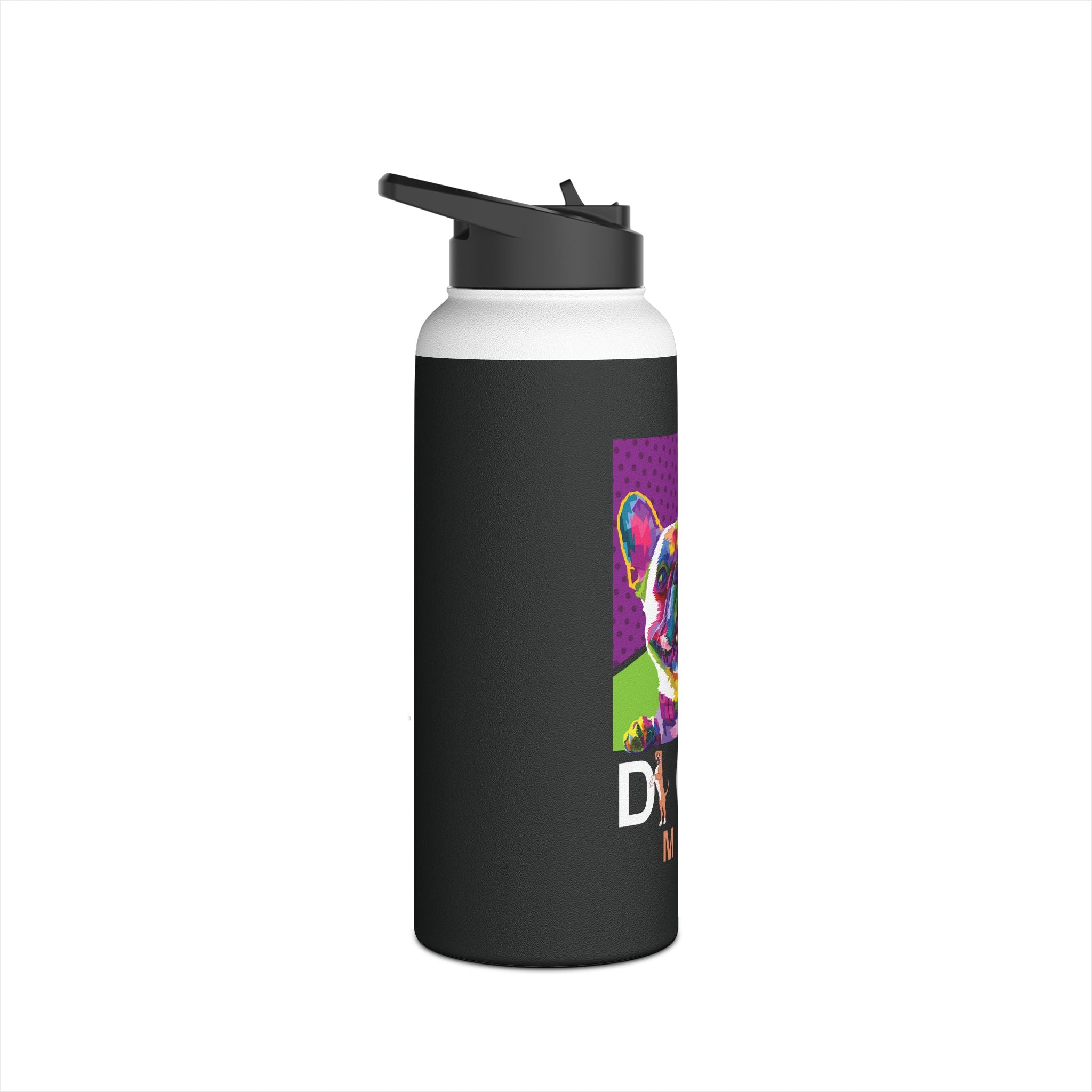 Dog Mom Colorful Design for Dog Lovers, Women’s Apparel - Paw Print With Dog Mom Text Stainless Steel Water Bottle, Standard Lid