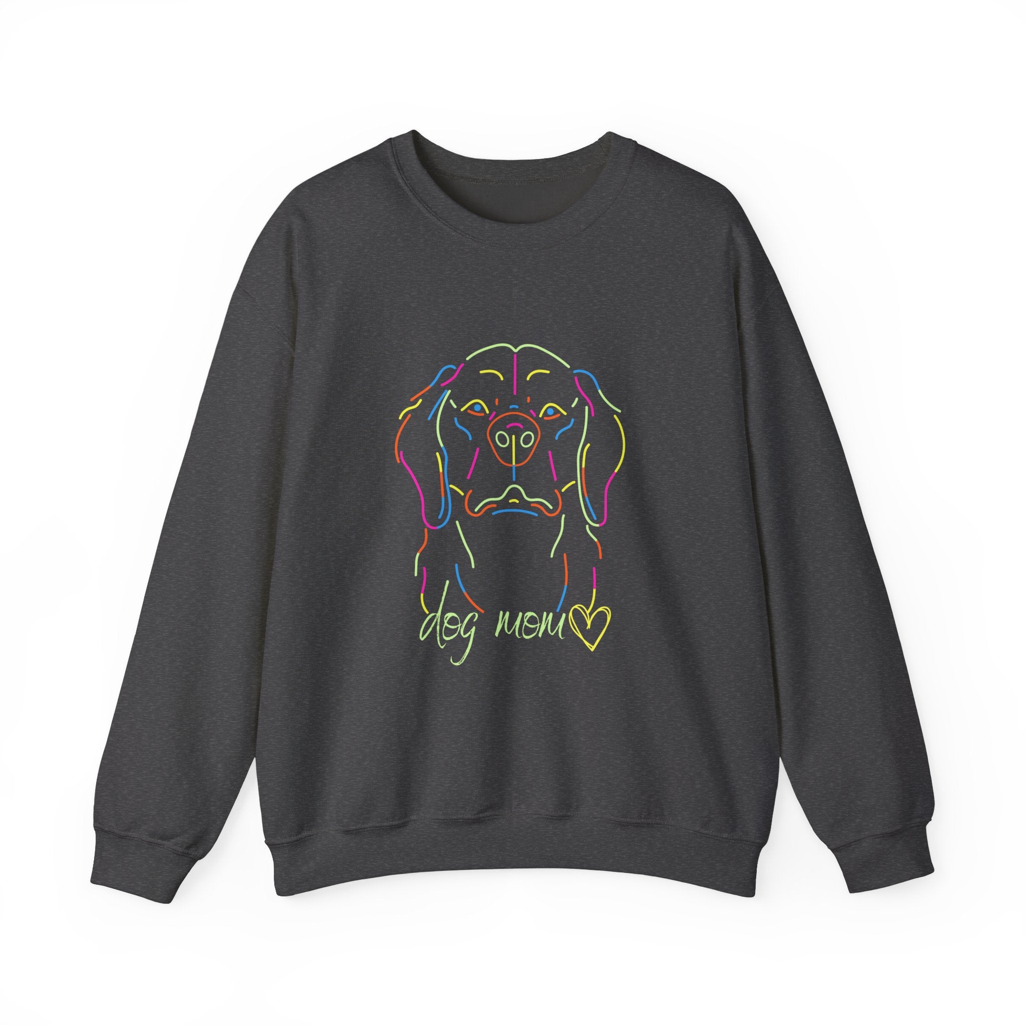 Dog Mom Vintage  Distressed Paw Print Design with Dog and Woman | Animal Moms - Dog Owners Sweatshirt - Dog Lovers Sweatshirt - Unisex Heavy Blend™ Crewneck Sweatshirt