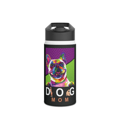 Dog Mom Colorful Design for Dog Lovers, Women’s Apparel - Paw Print With Dog Mom Text Stainless Steel Water Bottle, Standard Lid