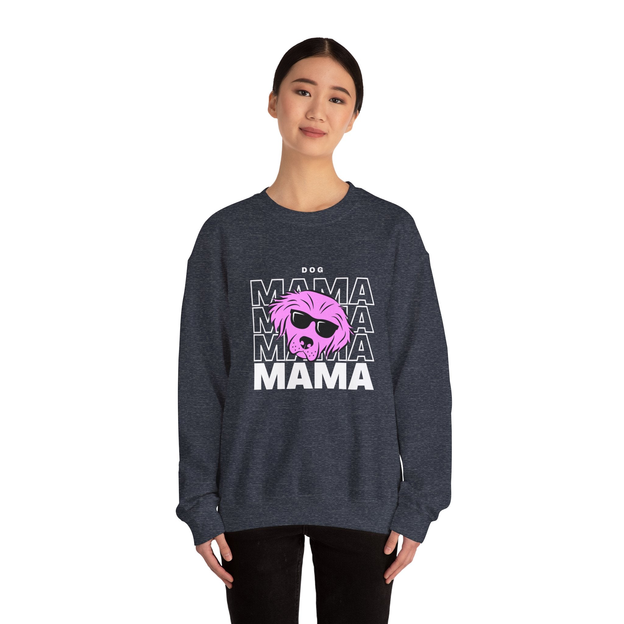 Cool "Dog Mama" T-Shirt with Pink Pup Design - Perfect for Dog Moms Woman | Animal Moms | Animal Moms - Dog Owners Sweatshirt - Dog Lovers Sweatshirt - Unisex Heavy Blend™ Crewneck Sweatshirt