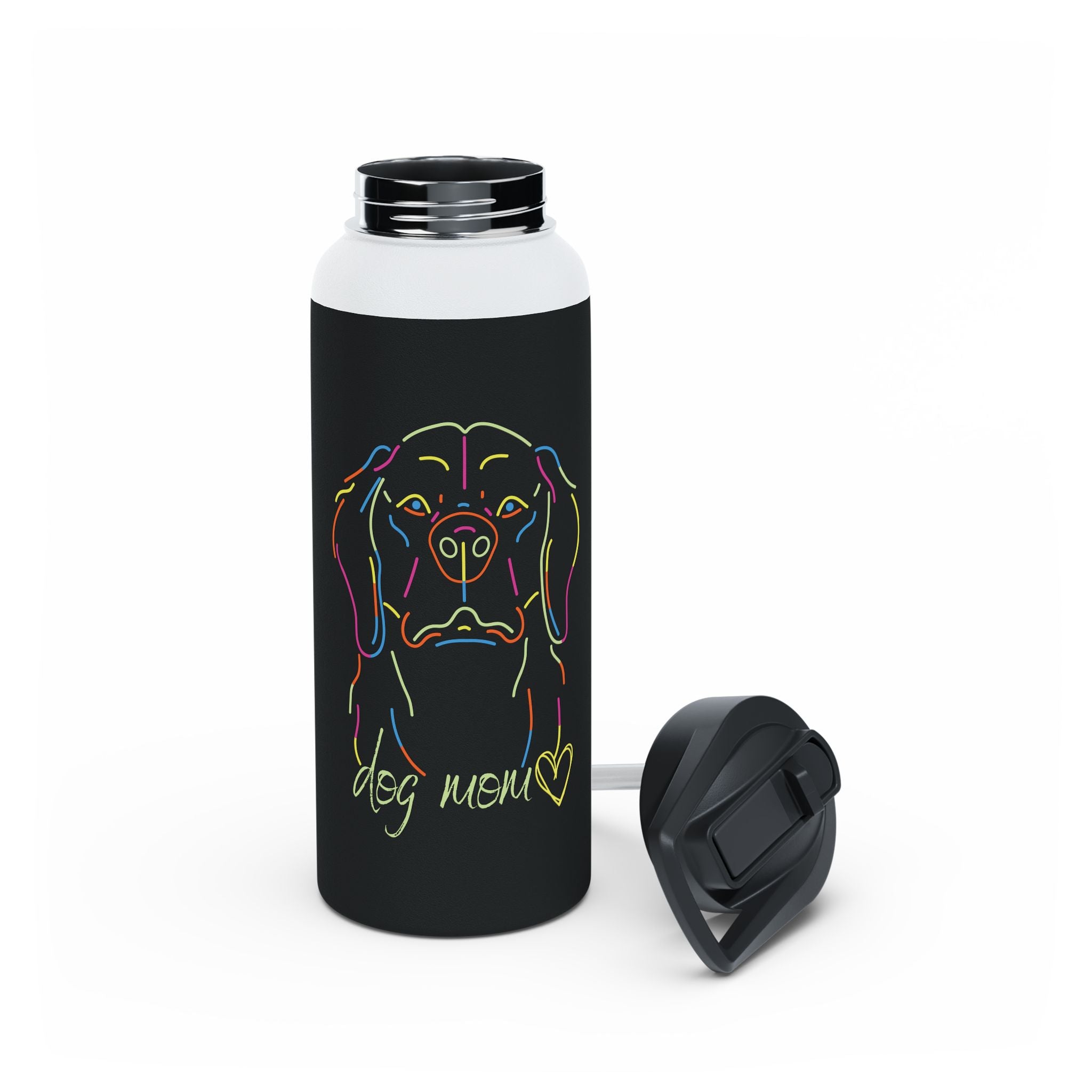 Dog Mom Vintage Cute and Funny Dog Paw for Dog Lovers, Women’s Apparel - Paw Print With Dog Mom Text Stainless Steel Water Bottle, Standard Lid