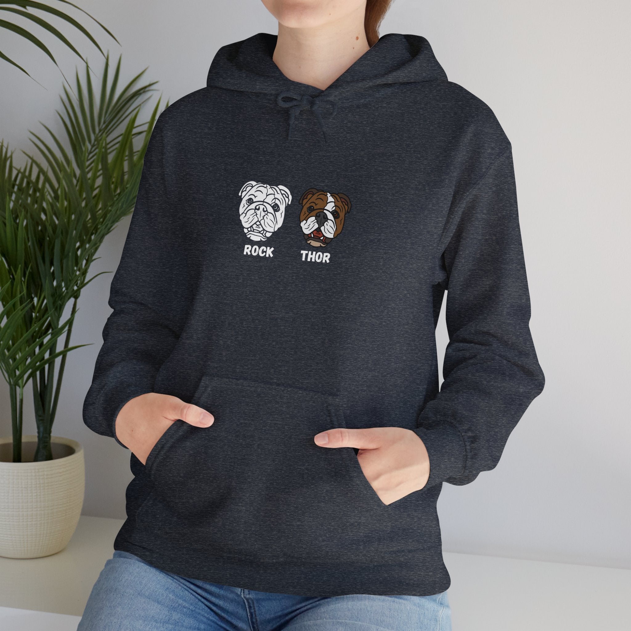 Rock & Thor Customizable Art With The Dog Names - Funny Pet Lover Tee for Dog Moms | Pet Lovers Cute Pet Tees Animal Moms Women’s Apparel - Pet Lovers Hoodie - Dog Paw Lovers Unisex Heavy Blend™ Hooded Sweatshirt