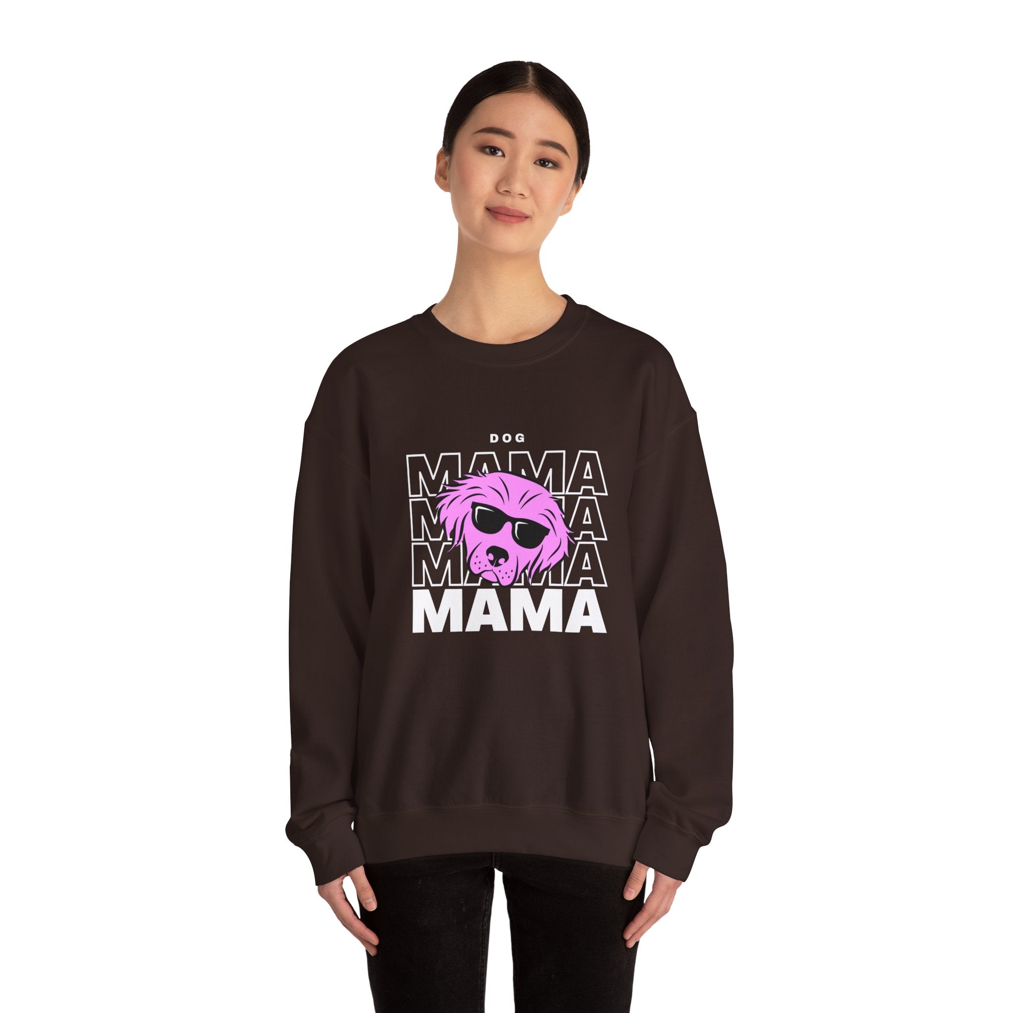 Cool "Dog Mama" T-Shirt with Pink Pup Design - Perfect for Dog Moms Woman | Animal Moms | Animal Moms - Dog Owners Sweatshirt - Dog Lovers Sweatshirt - Unisex Heavy Blend™ Crewneck Sweatshirt