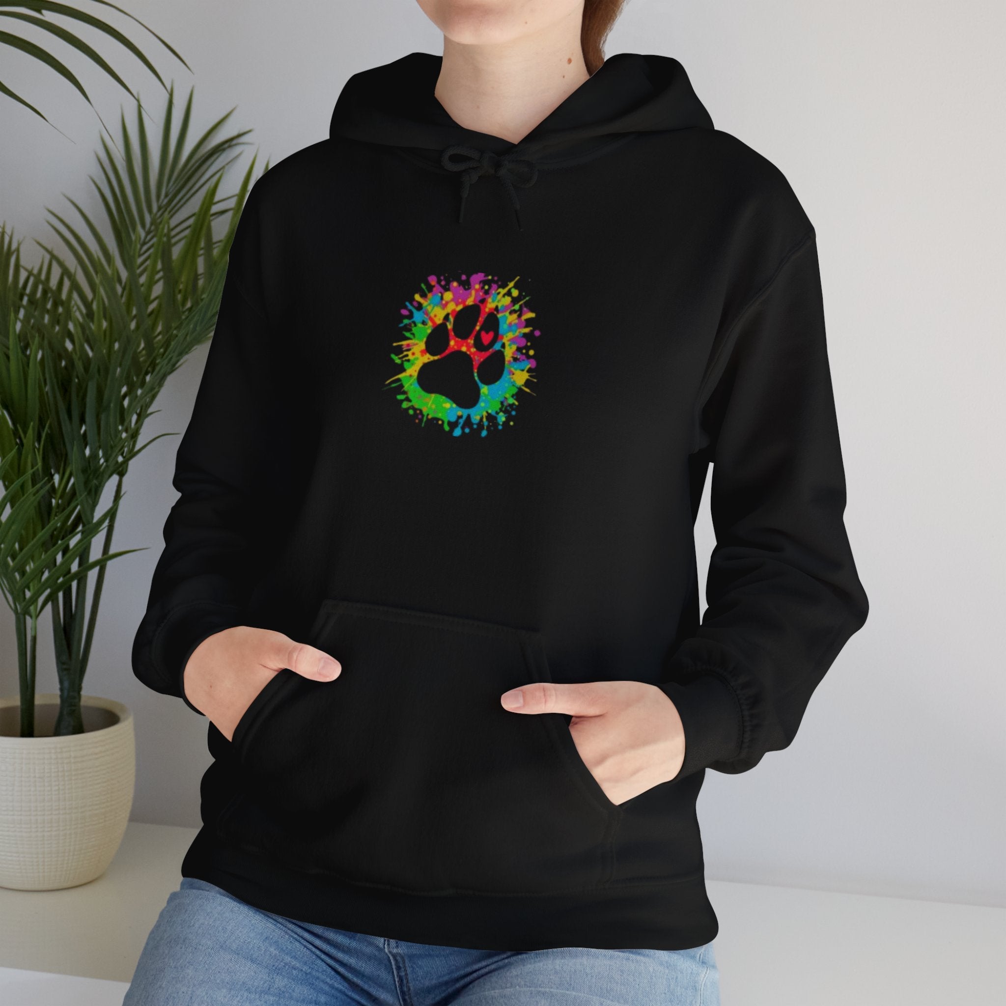 Cool Colorful Paw Print with Color Splashes - Funny Pet Lover Tee for Dog Moms | Pet Lovers Cute Pet Tees Animal Moms Women’s Apparel - Pet Lovers Hoodie - Dog Paw Lovers Unisex Heavy Blend™ Hooded Sweatshirt