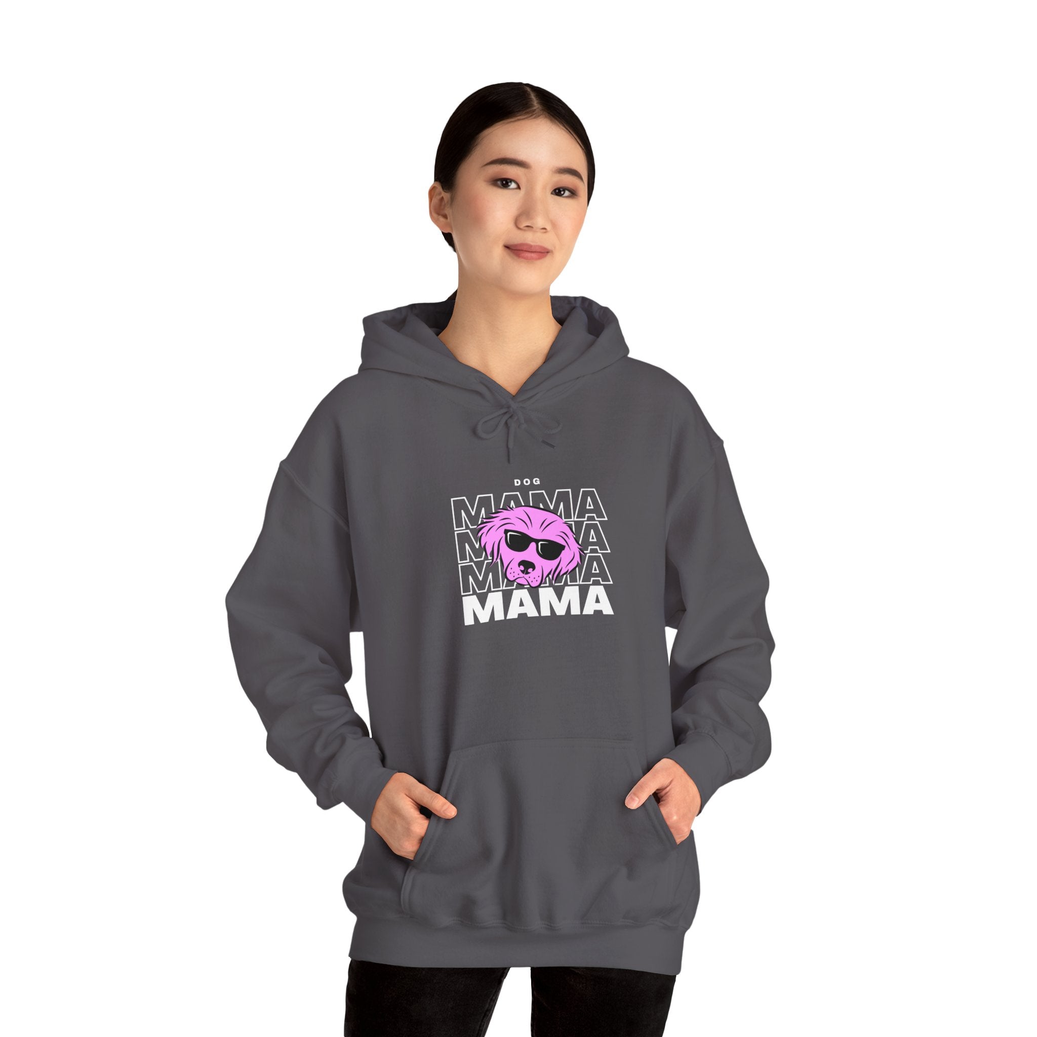 Cool "Dog Mama" T-Shirt with Pink Pup Design - Perfect for Dog Moms Woman | Animal Moms Women’s Apparel - Pet Lovers Hoodie - Dog Paw Lovers Unisex Heavy Blend™ Hooded Sweatshirt