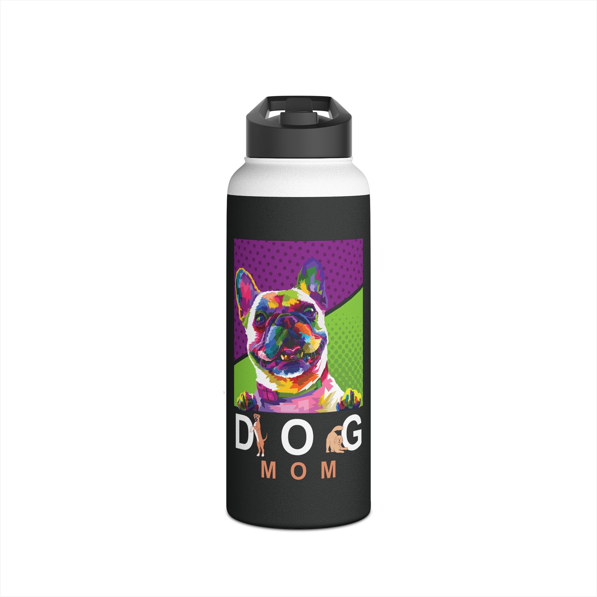 Dog Mom Colorful Design for Dog Lovers, Women’s Apparel - Paw Print With Dog Mom Text Stainless Steel Water Bottle, Standard Lid