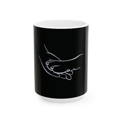 Minimal Art of Man Hand With Dog Paw Doing HighFive - Funny Pet Lover Tee for Dog Moms | Pet Lovers Cute Pet Tees Animal Moms Apparel Dog Lovers - Paw Print Lovers - Pet Lovers Mug Ceramic Mug, (11oz, 15oz)