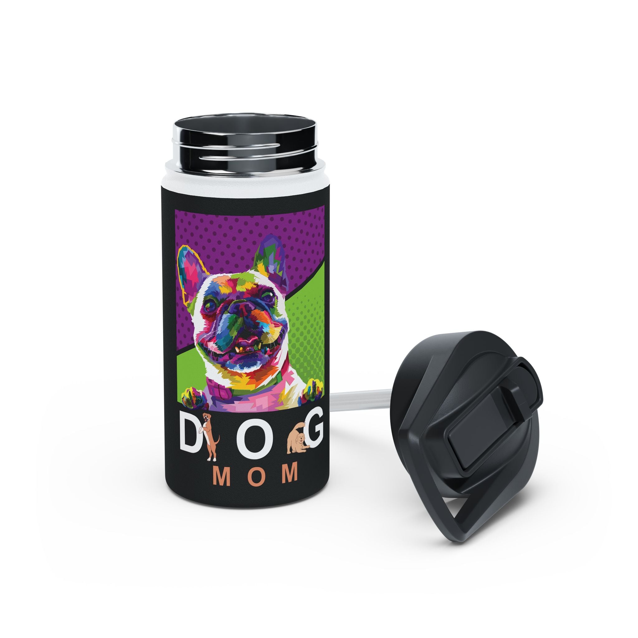 Dog Mom Colorful Design for Dog Lovers, Women’s Apparel - Paw Print With Dog Mom Text Stainless Steel Water Bottle, Standard Lid