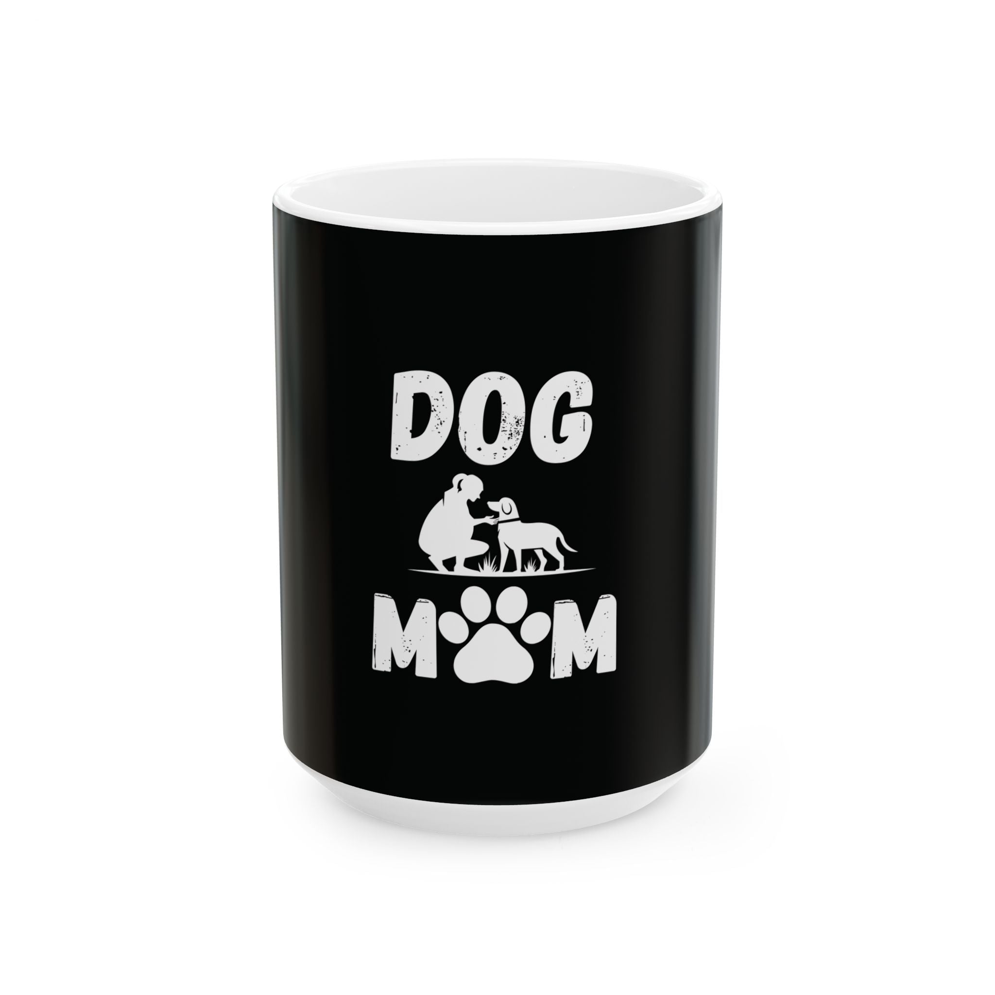 Dog Mom Text With Dog Paw Art - Funny Pet Lover Tee for Dog Moms | Pet Lovers Cute Pet Tees Animal Moms Apparel Dog Lovers - Paw Print Lovers - Pet Lovers Mug Ceramic Mug, (11oz, 15oz)