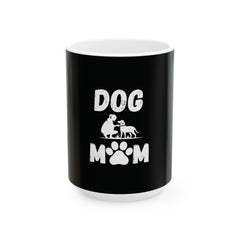 Dog Mom Text With Dog Paw Art - Funny Pet Lover Tee for Dog Moms | Pet Lovers Cute Pet Tees Animal Moms Apparel Dog Lovers - Paw Print Lovers - Pet Lovers Mug Ceramic Mug, (11oz, 15oz)