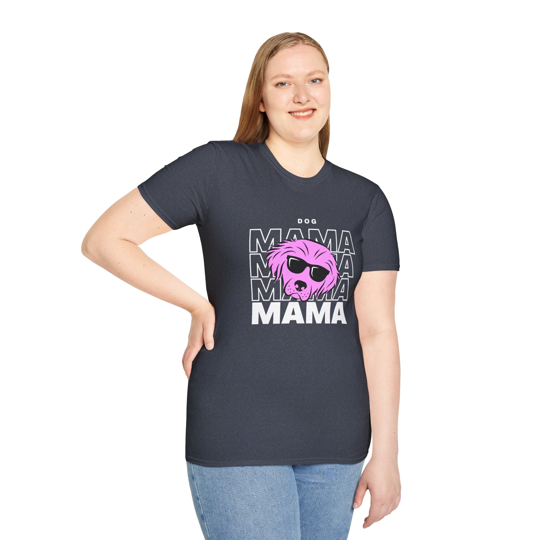 Cool "Dog Mama" T-Shirt with Pink Pup Design - Perfect for Dog Moms Woman | Animal Moms - Dog Lover Paw Shirt - Dog Mom Paw Lover Shirt - Unisex Softstyle T-Shirt