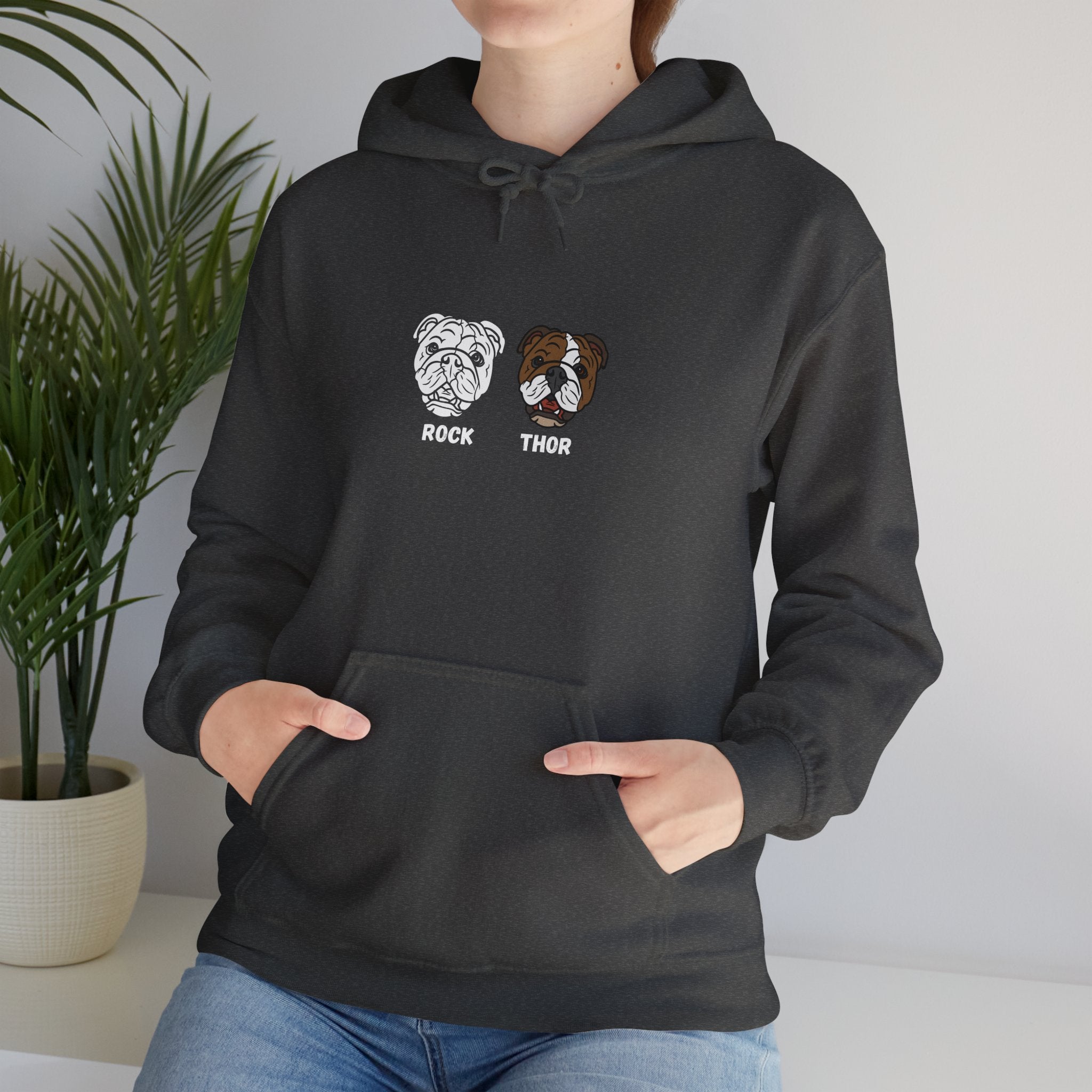 Rock & Thor Customizable Art With The Dog Names - Funny Pet Lover Tee for Dog Moms | Pet Lovers Cute Pet Tees Animal Moms Women’s Apparel - Pet Lovers Hoodie - Dog Paw Lovers Unisex Heavy Blend™ Hooded Sweatshirt