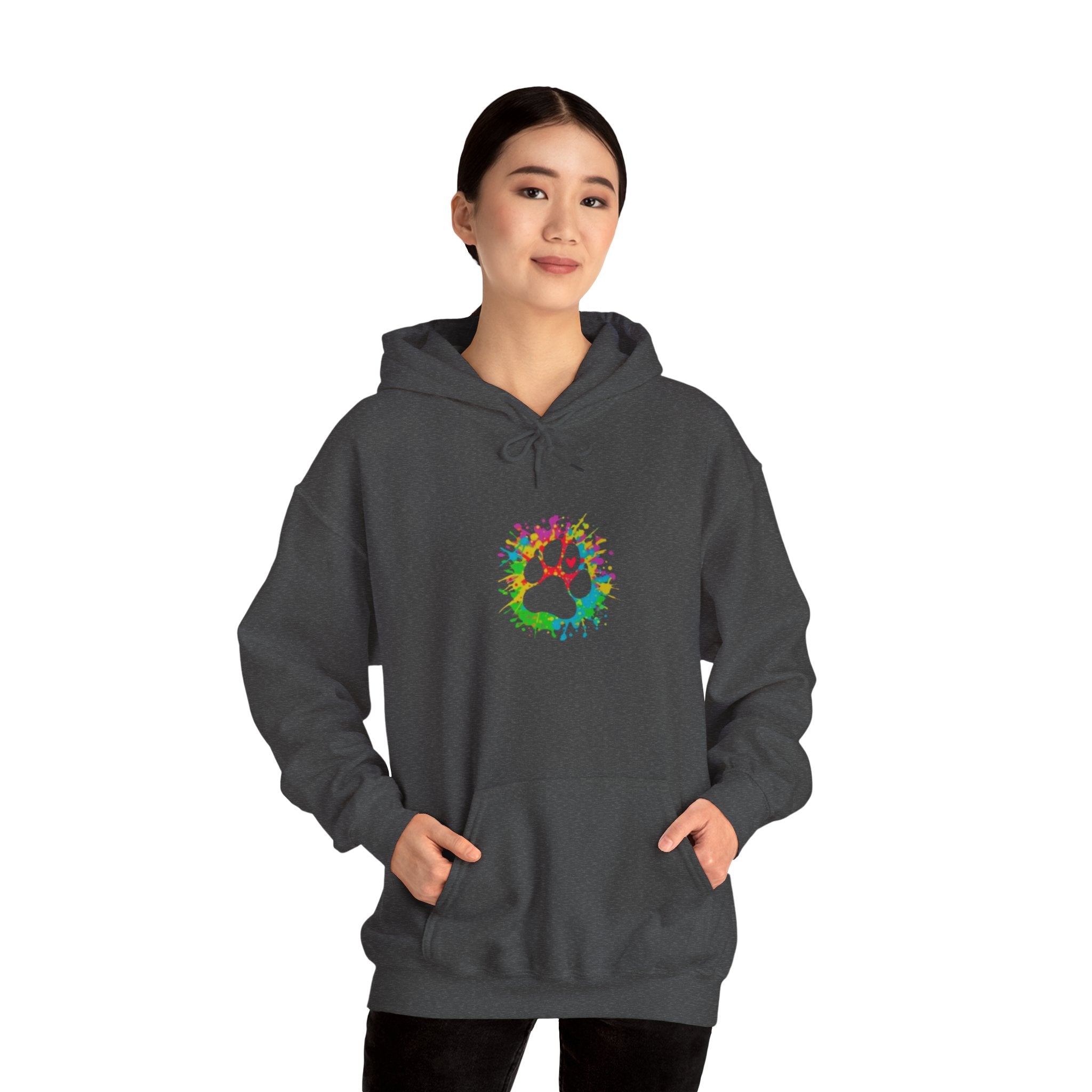 Cool Colorful Paw Print with Color Splashes - Funny Pet Lover Tee for Dog Moms | Pet Lovers Cute Pet Tees Animal Moms Women’s Apparel - Pet Lovers Hoodie - Dog Paw Lovers Unisex Heavy Blend™ Hooded Sweatshirt