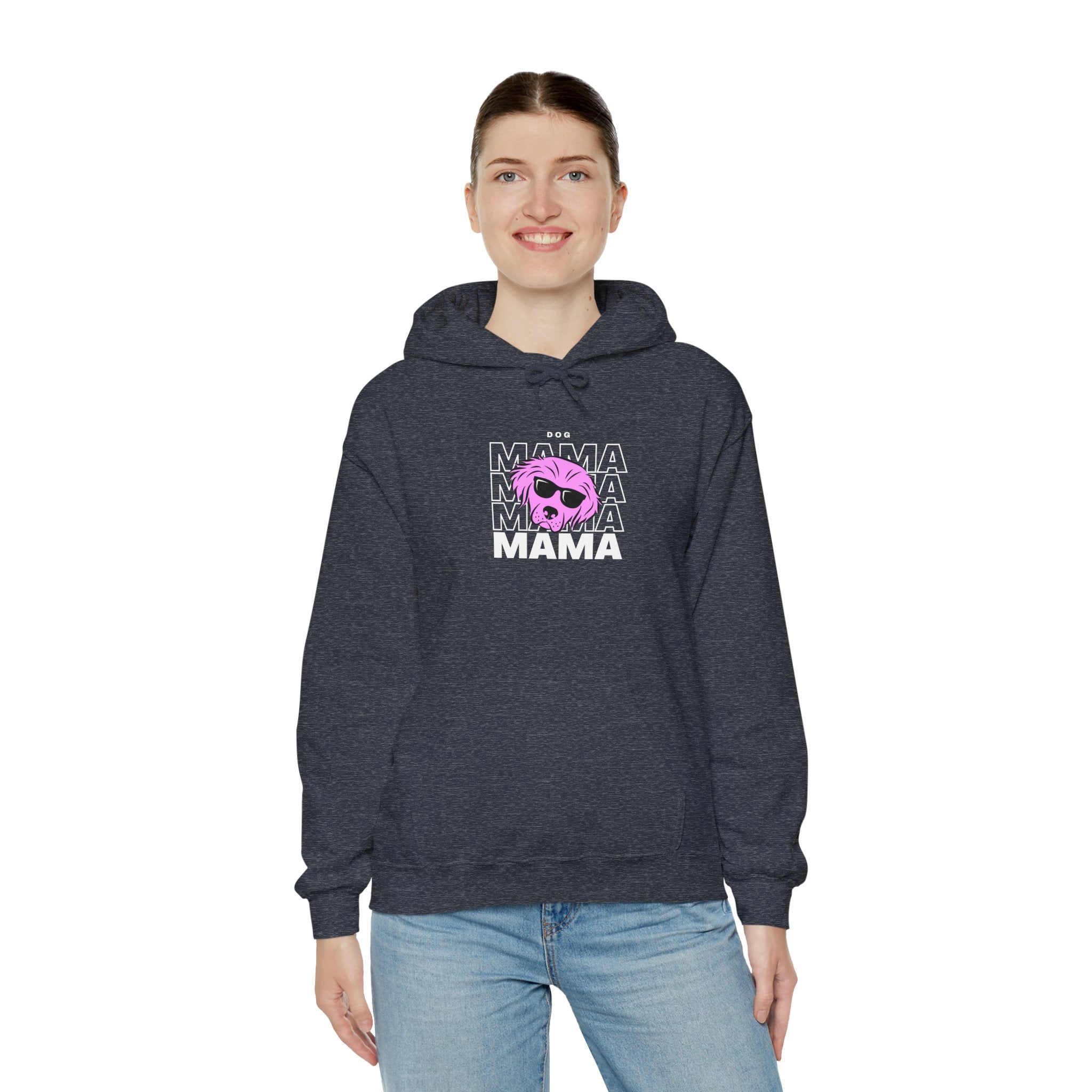 Cool "Dog Mama" T-Shirt with Pink Pup Design - Perfect for Dog Moms Woman | Animal Moms Women’s Apparel - Pet Lovers Hoodie - Dog Paw Lovers Unisex Heavy Blend™ Hooded Sweatshirt