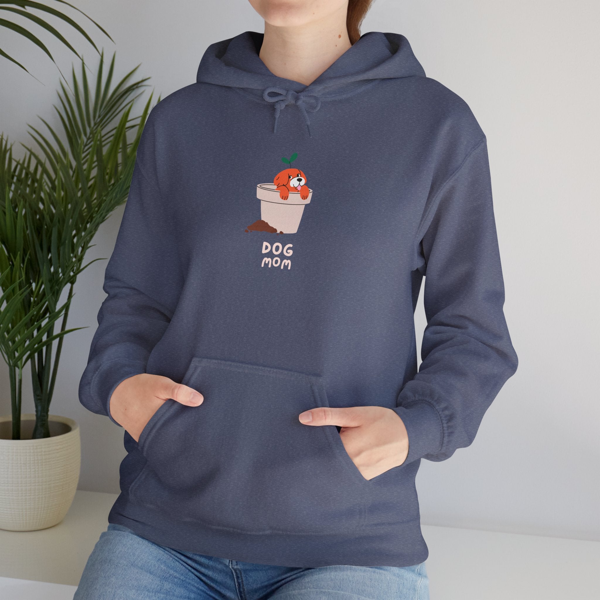 Cool Dog Mom Text With Pot Dog & Flower For Dog Lovers - Funny Pet Lover Tee for Dog Moms | Pet Lovers Cute Pet Tees Animal Moms Women’s Apparel - Pet Lovers Hoodie - Dog Paw Lovers Unisex Heavy Blend™ Hooded Sweatshirt