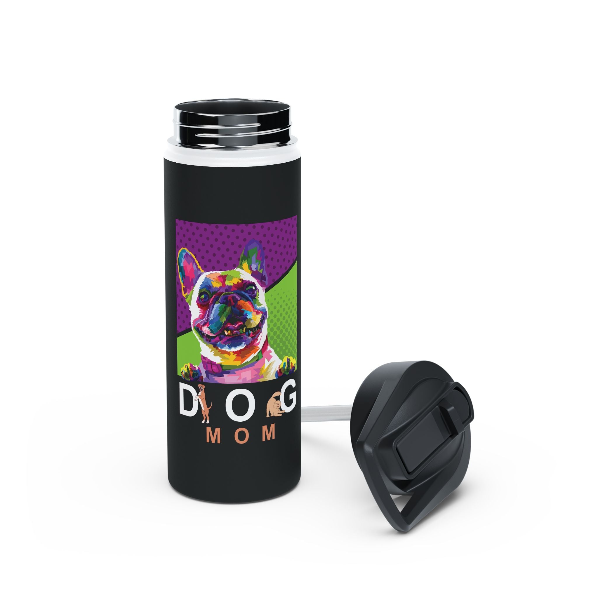 Dog Mom Colorful Design for Dog Lovers, Women’s Apparel - Paw Print With Dog Mom Text Stainless Steel Water Bottle, Standard Lid