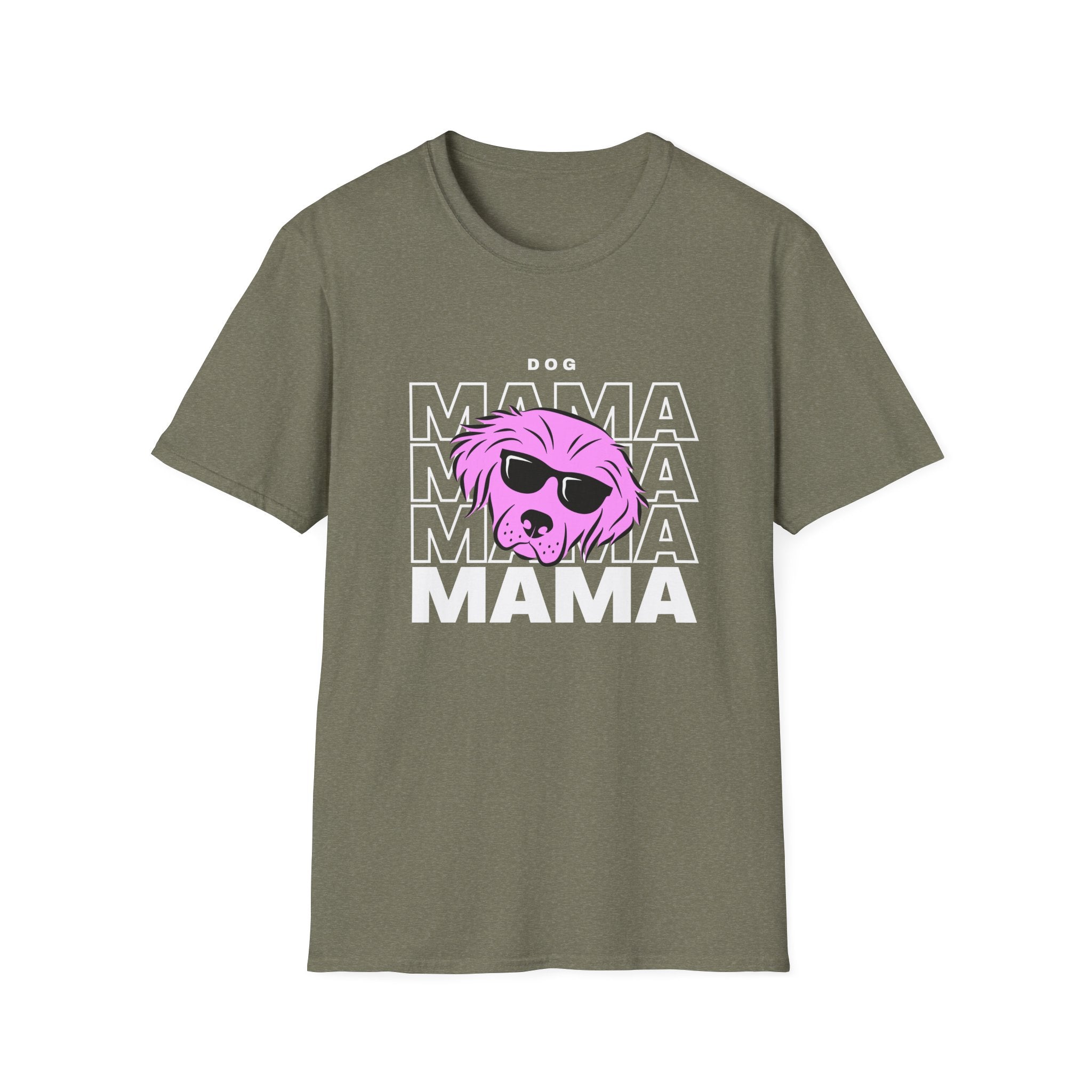 Cool "Dog Mama" T-Shirt with Pink Pup Design - Perfect for Dog Moms Woman | Animal Moms - Dog Lover Paw Shirt - Dog Mom Paw Lover Shirt - Unisex Softstyle T-Shirt