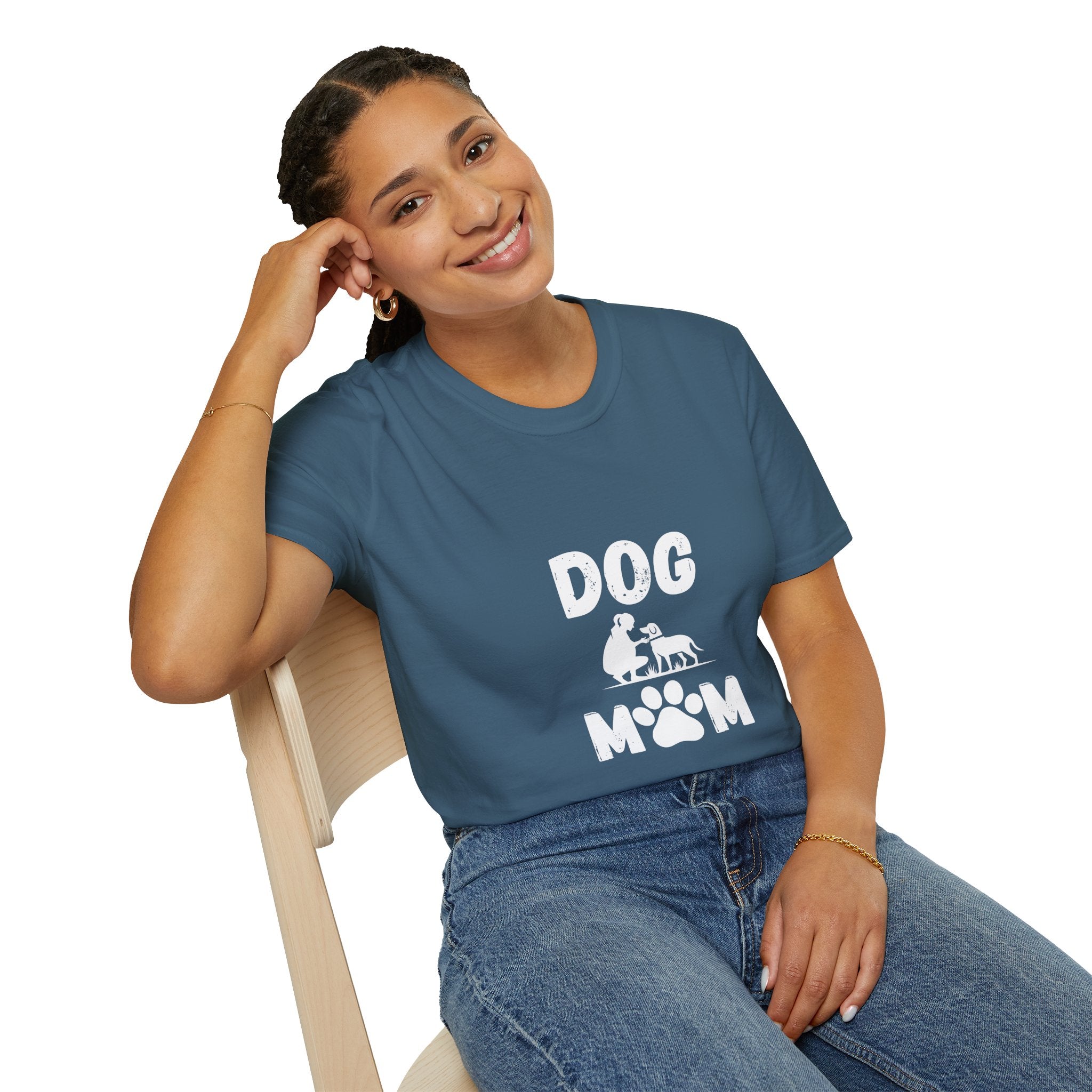 Dog Paw Printed On Heartbeat for Dog Lovers - Funny Pet Lover Tee for Dog Moms | Pet Lovers Cute Pet Tees with Dog and Woman | Animal Moms - Dog Lover Paw Shirt - Dog Mom Paw Lover Shirt - Unisex Softstyle T-Shirt