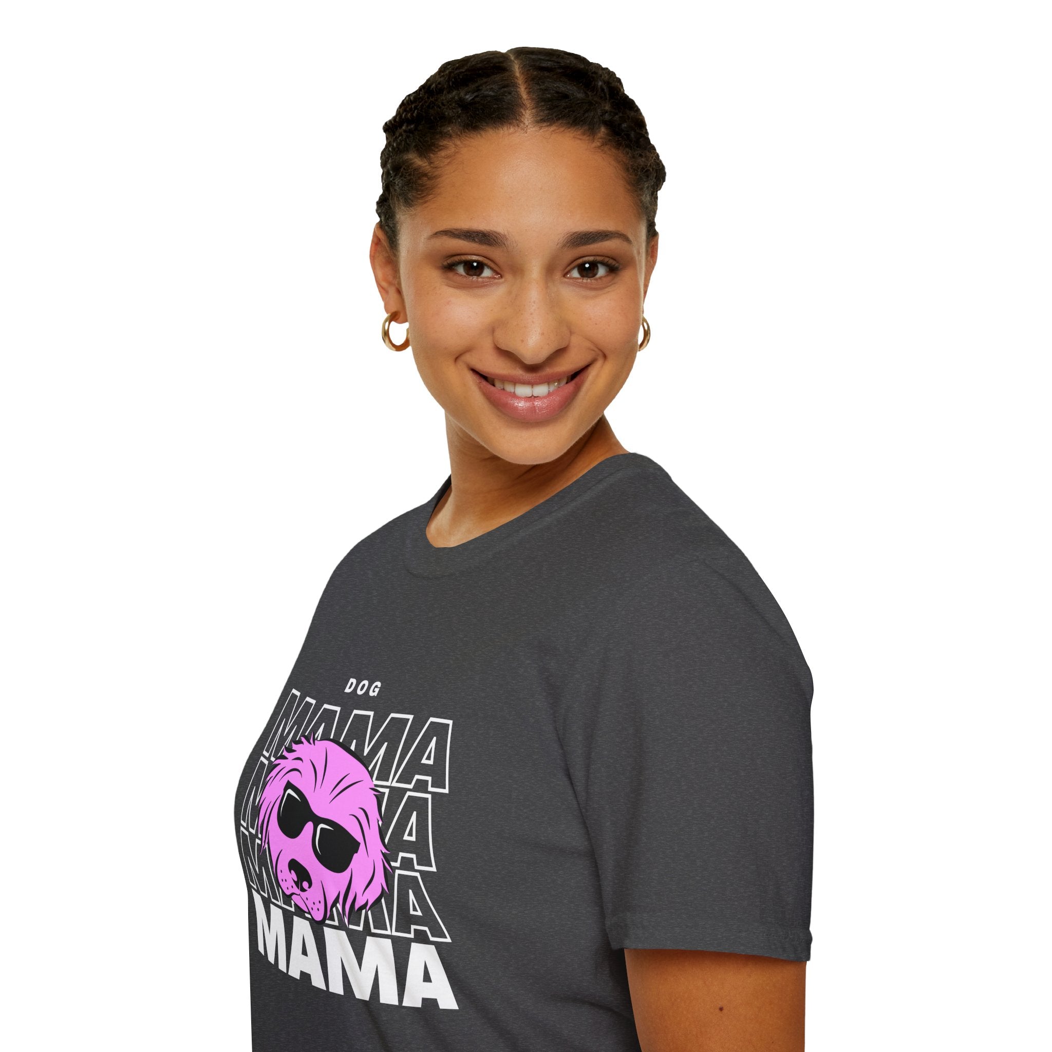 Cool "Dog Mama" T-Shirt with Pink Pup Design - Perfect for Dog Moms Woman | Animal Moms - Dog Lover Paw Shirt - Dog Mom Paw Lover Shirt - Unisex Softstyle T-Shirt